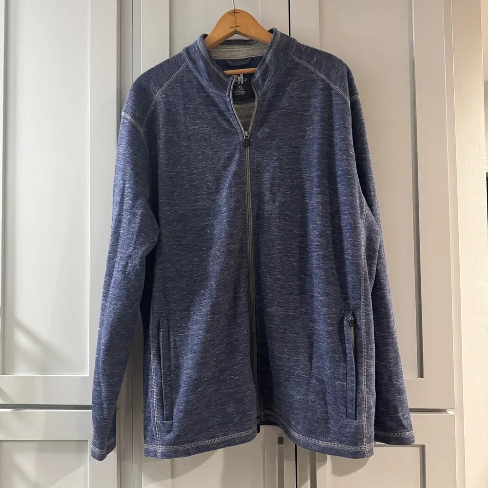 Johnnie-O Willem Full Zip Jacket Mens XL Indigo Heather JMJK2190 Mock Neck‎
